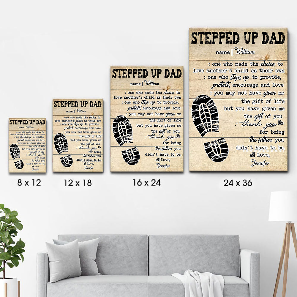 Stepped Up Dad Happy Father's Day - Personalized Canvas Print - Father's Day Gift For Step Dad