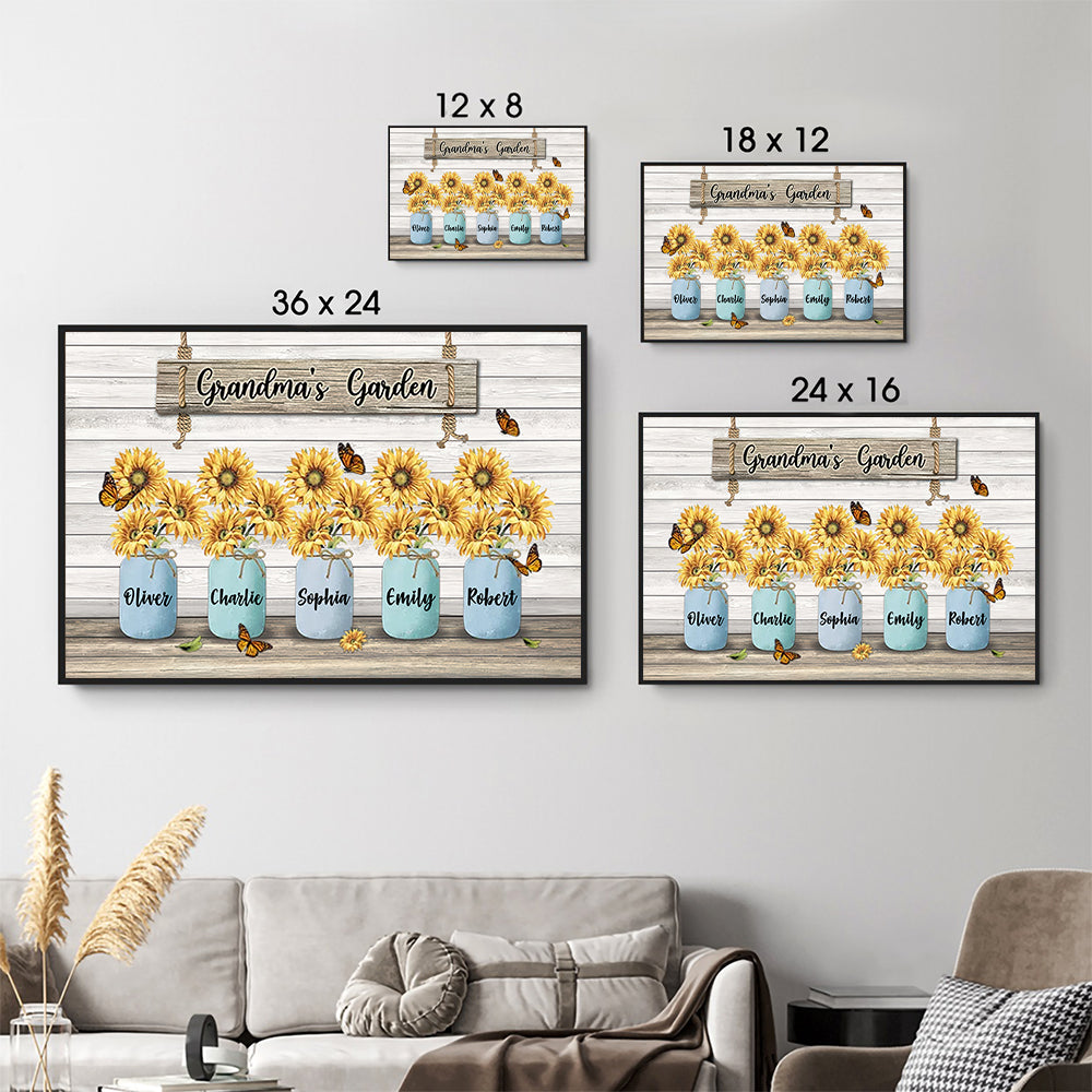 Grandma‘s Garden Sunflower Vase - Personalized Canvas - Gift for Grandma, Nana, Grandparent