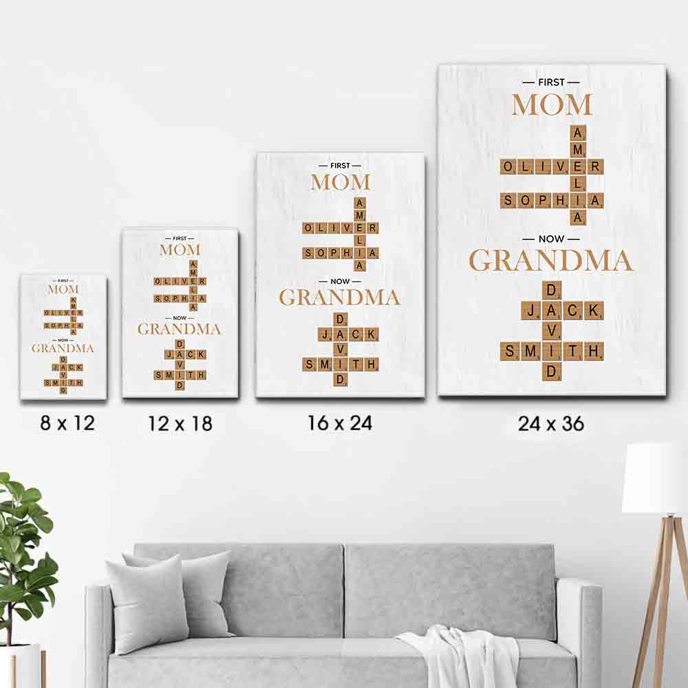 First Mom Now Grandma Crossword Puzzle - Personalized Canvas Prints - Mother's Day Gift For Mom, Grandma