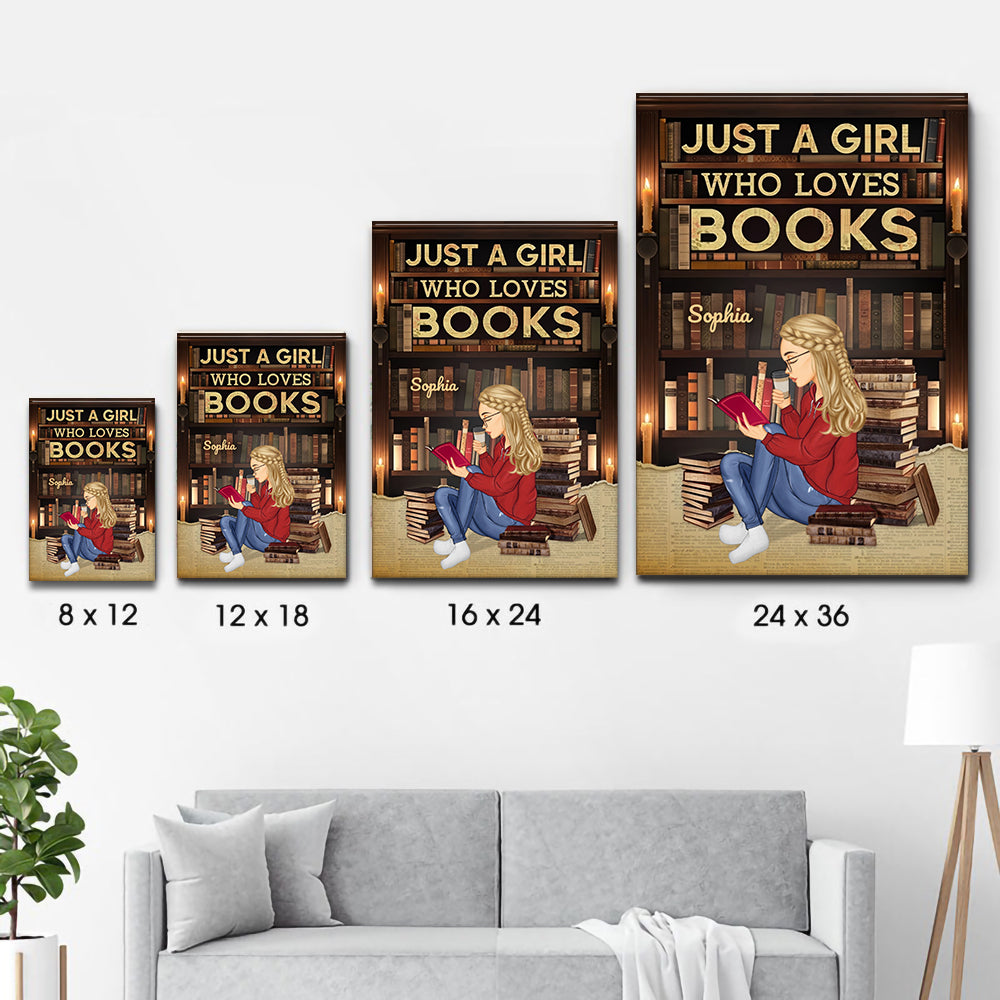 Just A Girl Who Loves Books Reading - Personalized Canvas Print - Gift For Librarian, Book Lovers