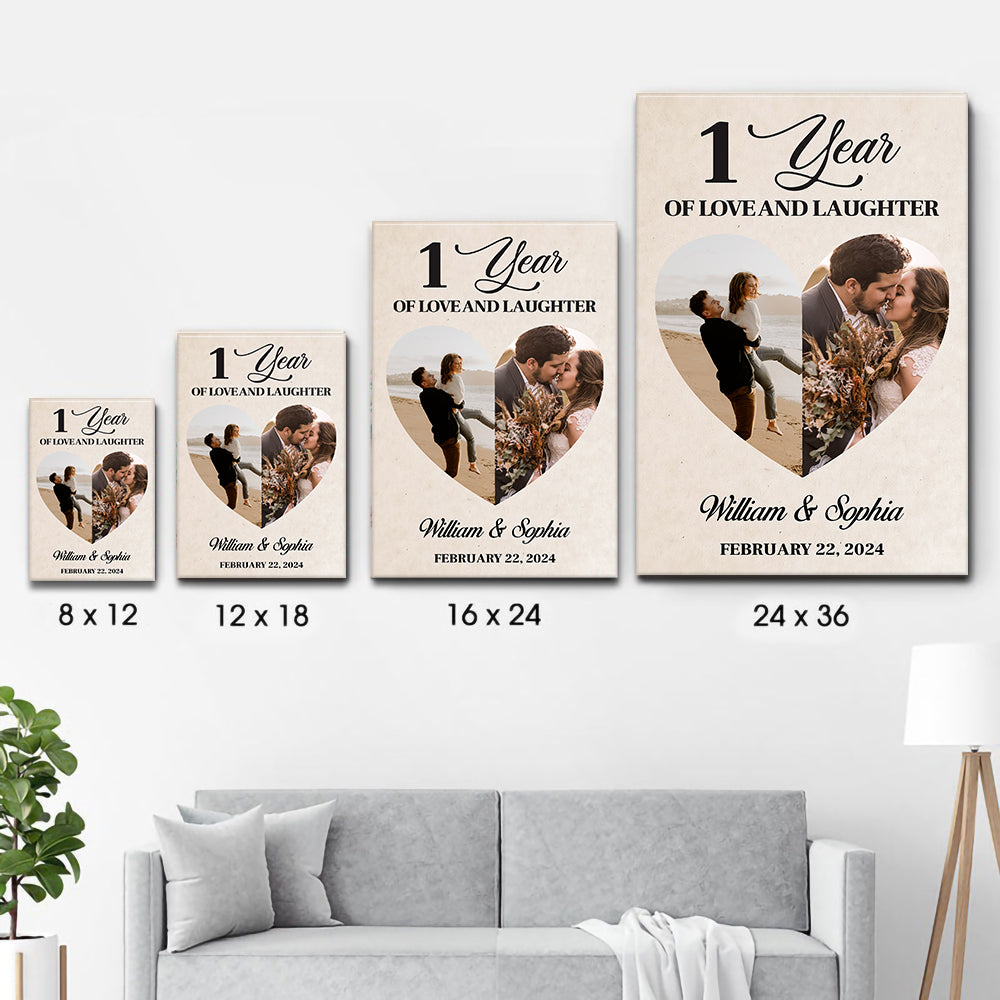 Custom Photo 1 Year Of Love And Laughter Couple - Personalized Canvas Print - Gift For Her/Him, Husband/Wife, Couples on Anniversary, Valentine's Day
