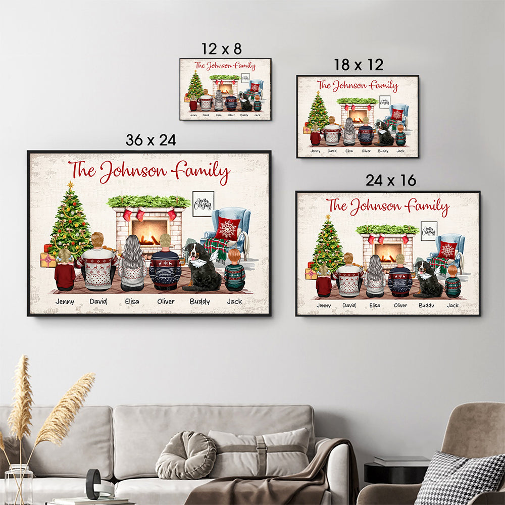 Christmas Family Back View Sitting Together - Personalized Canvas - Gift For Family Members, Mom and Dad