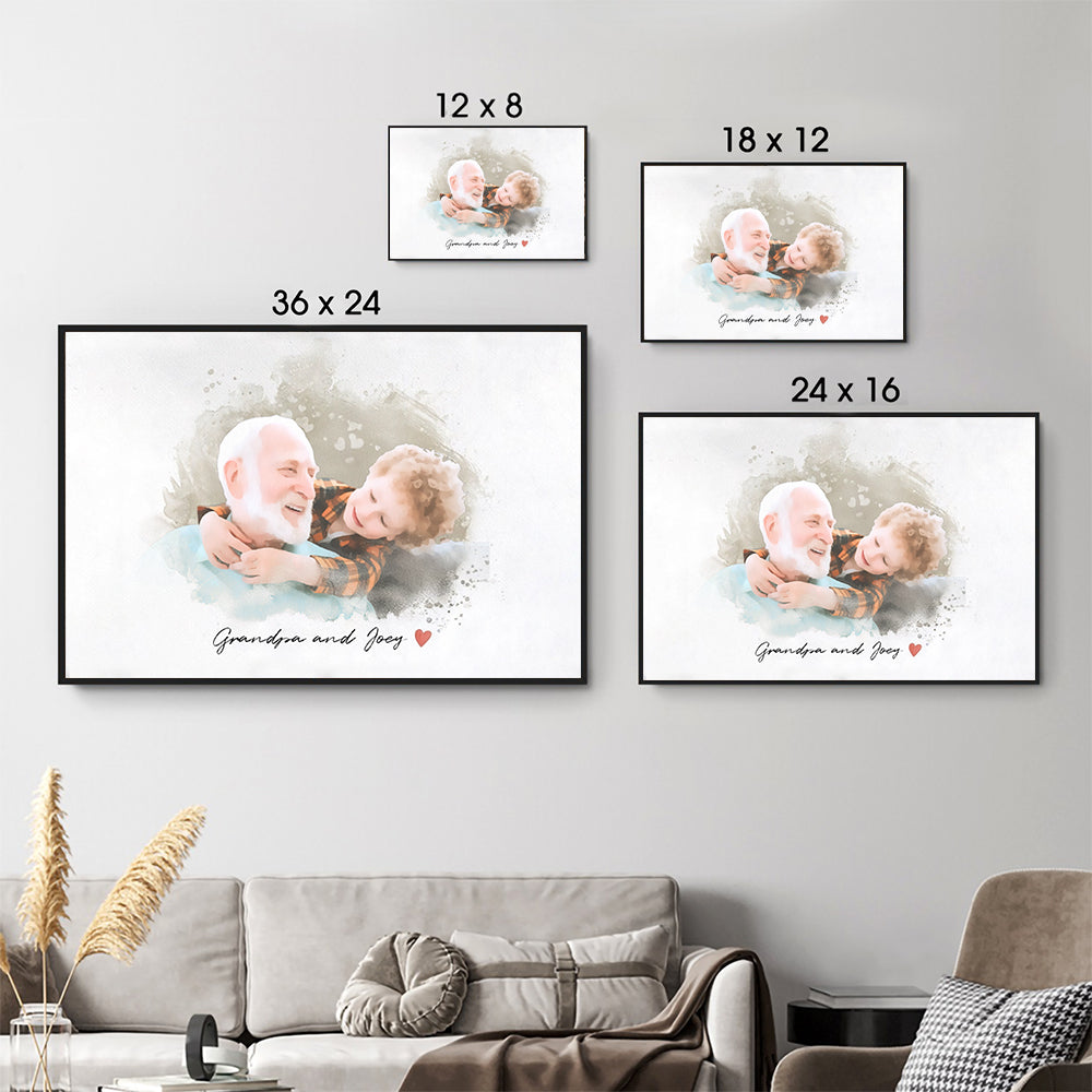 Custom Photo Grandpa and Kid Portrait - Personalized Canvas - Gift For Grandpa/Grandma, Mom/Dad