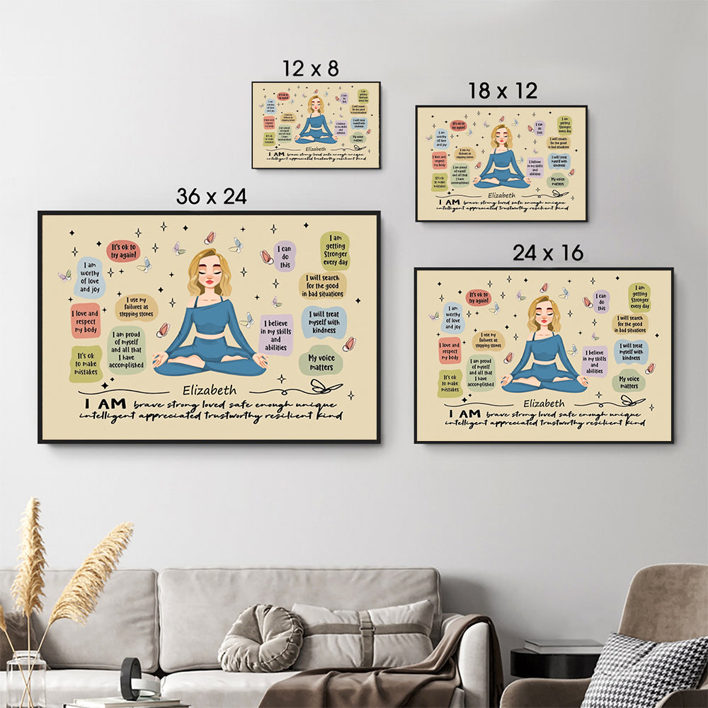 I Am Brave Strong Loved - Personalized Canvas - Gift For Women, Yoga Lovers, Mental Health Gifts