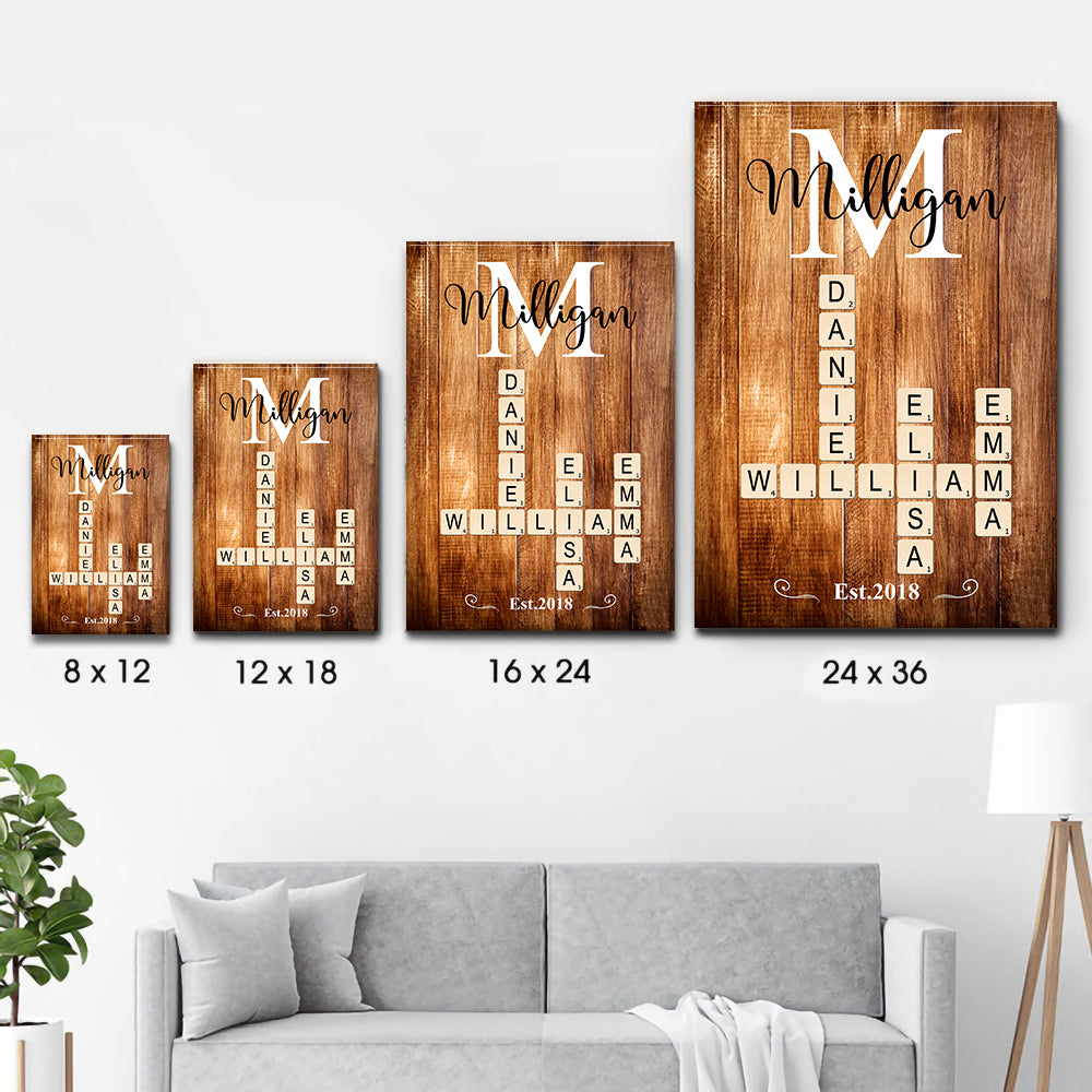 Family Name Crossword Puzzle Art - Personalized Canvas Print - Gift For Family Members, Mom and Dad