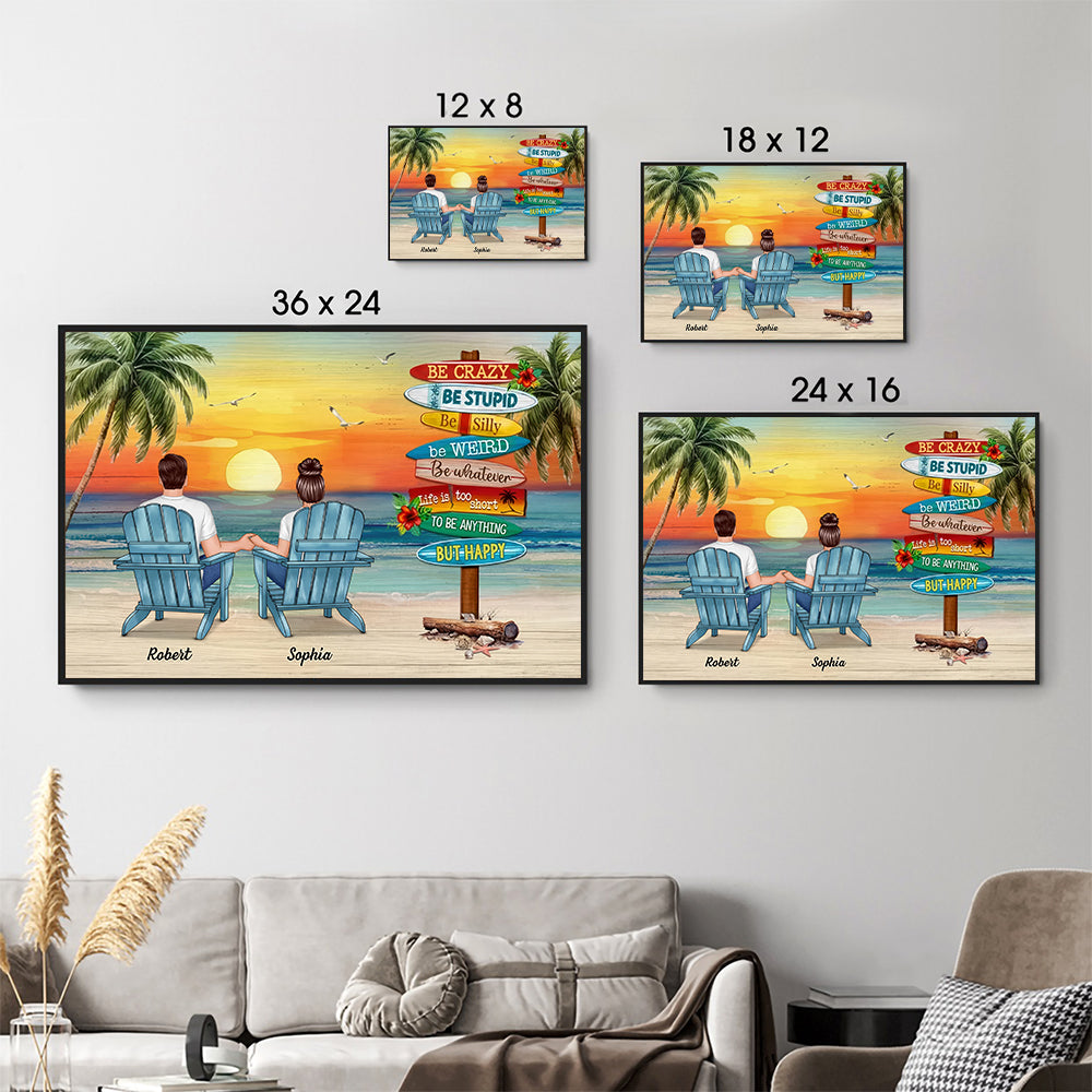 Summer Couple Sitting Be Happy - Personalized Canvas - Gift For Her/Him, Husband/Wife, Couples on Anniversary, Valentine's Day