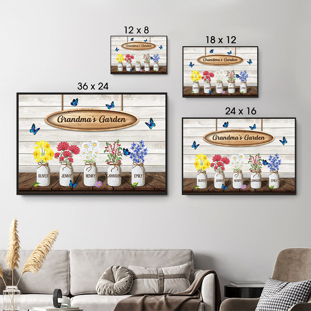 Grandma‘s Garden Watercolor Birth Month Flowers - Personalized Canvas - Gift for Grandma, Mom