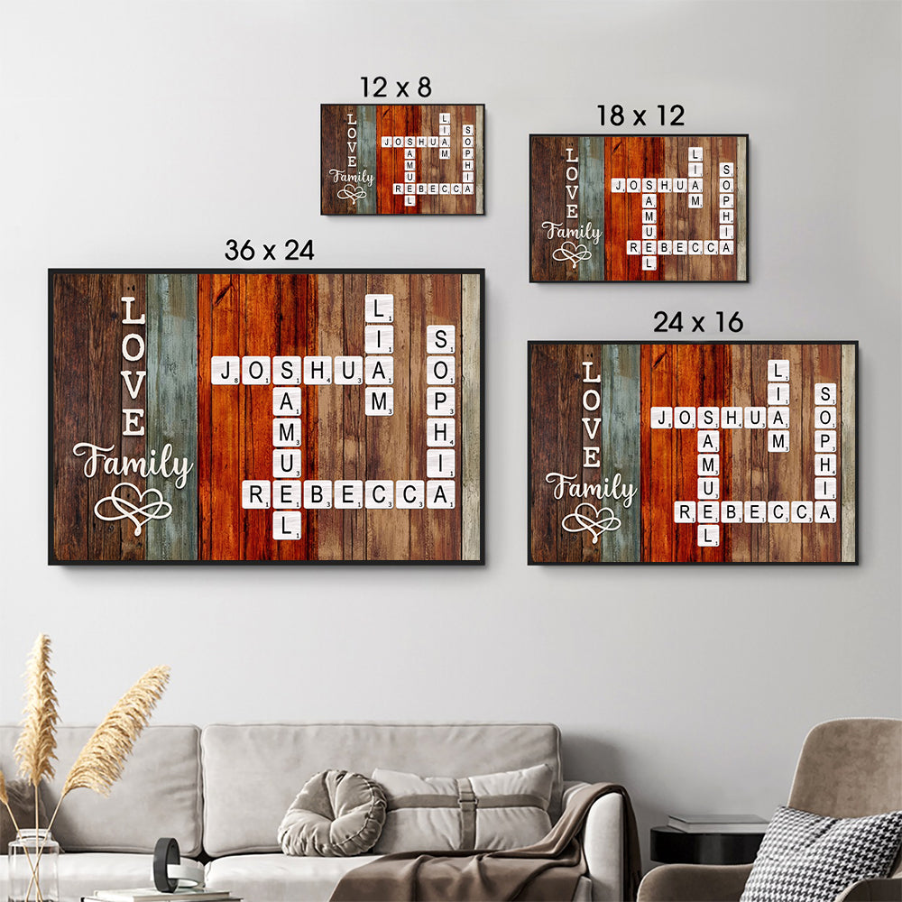 Family Crossword Art - Created In A Moment, Treasured Forever - Personalized Canvas - Gift For Family Members, Mom and Dad