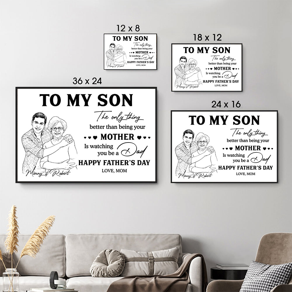 Custom Photo Pencil Sketch To Our Son From Parents - Personalized Canvas Prints - Father’s Day Gift For Son, New Dad Gift for Son