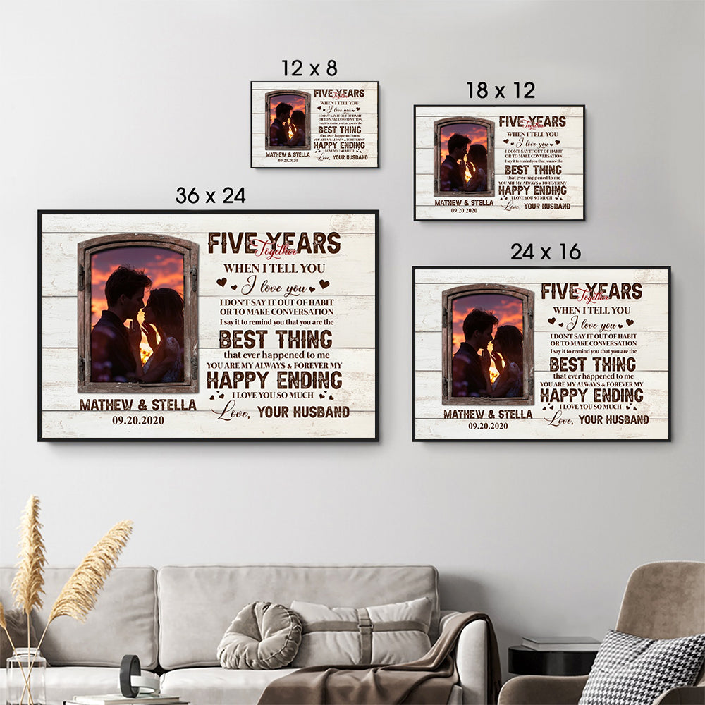Custom Photo Five Years Together Couple - Personalized Canvas Print - Gift For Her/Him, Husband/Wife, Couples on Anniversary, Valentine's Day