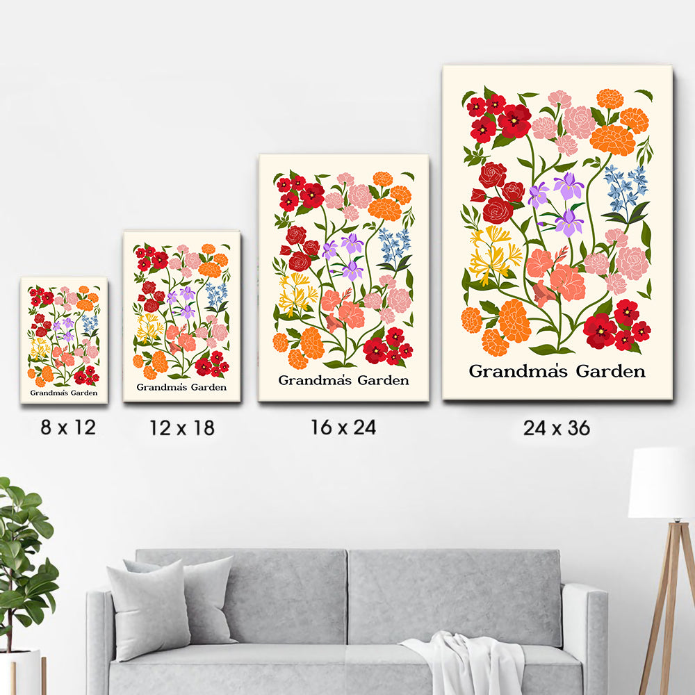 Custom Family Birth Flower Bouquet Artwork Minimalist - Personalized Canvas - Mother's Day Gift For Mom, Grandma