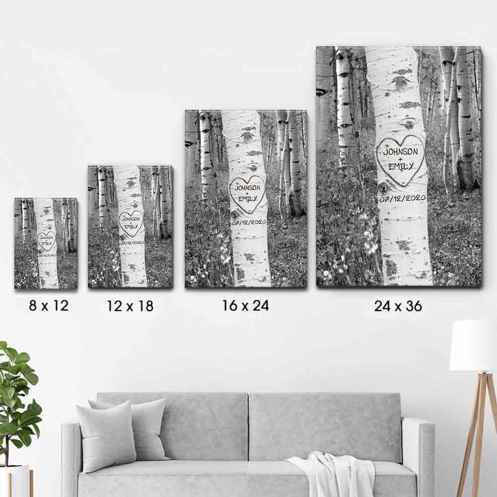Couple Names Tree Carving - Personalized Canvas Prints - Gift For Her/Him, Wife/Husband, Girlfriend/Boyfriend on Anniversary, Valentine's Day