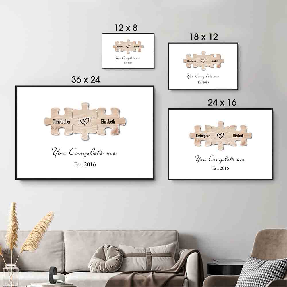You Complete Me Couple Puzzle - Personalized Canvas Prints - Gift For Her/Him, Husband/Wife, Couples on Anniversary, Valentine's Day