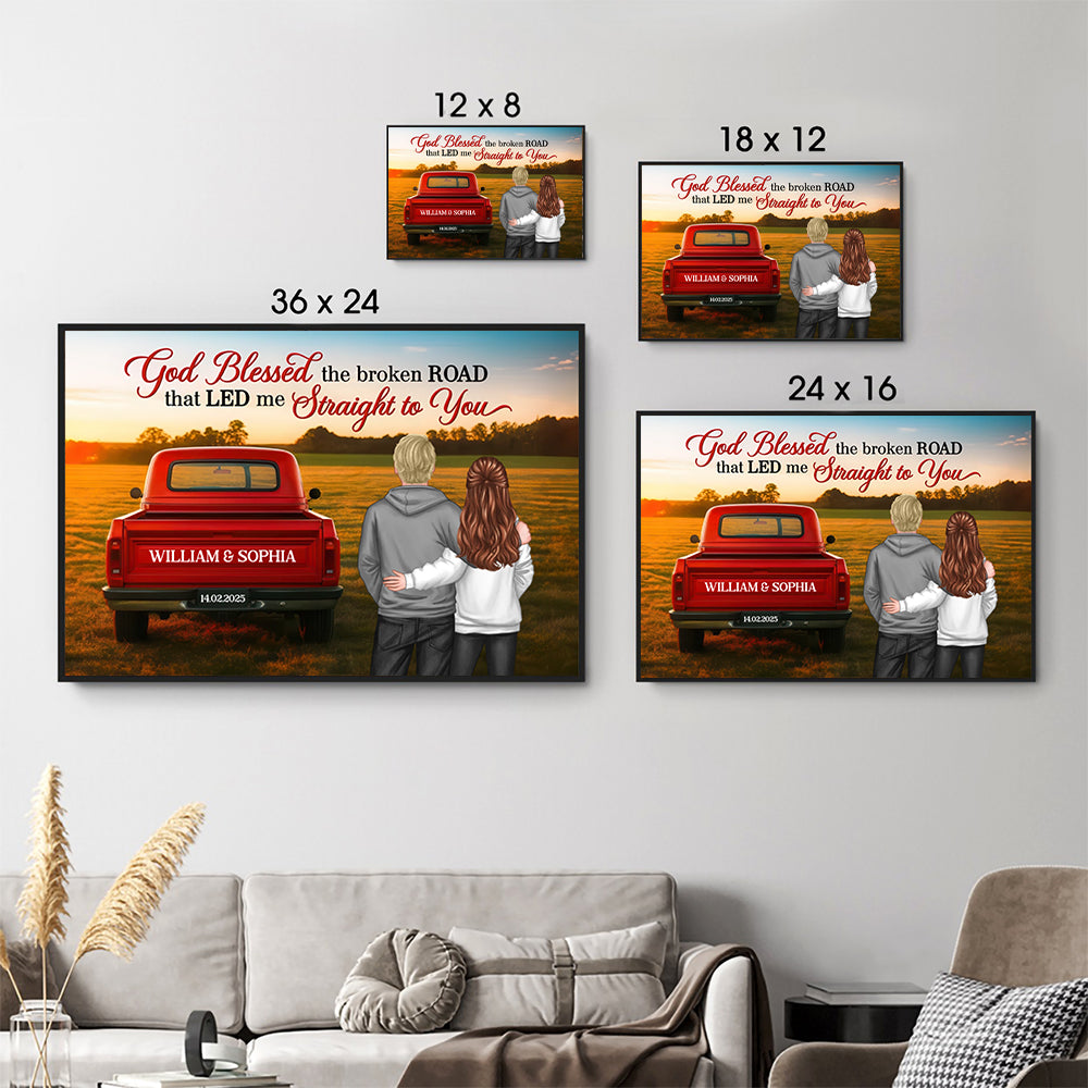 God Bless the Broken Road Couple Back View - Personalized Canvas Prints - Gift For Her/Him, Husband/Wife, Couples on Anniversary, Valentine's Day