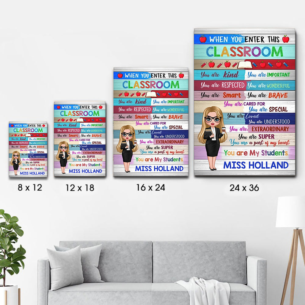 Colorful Doll Teacher Classroom Welcome - Personalized Canvas - Back To School, 1st Day of School - Custom Gift For Teachers & Educators, Classroom Decoration
