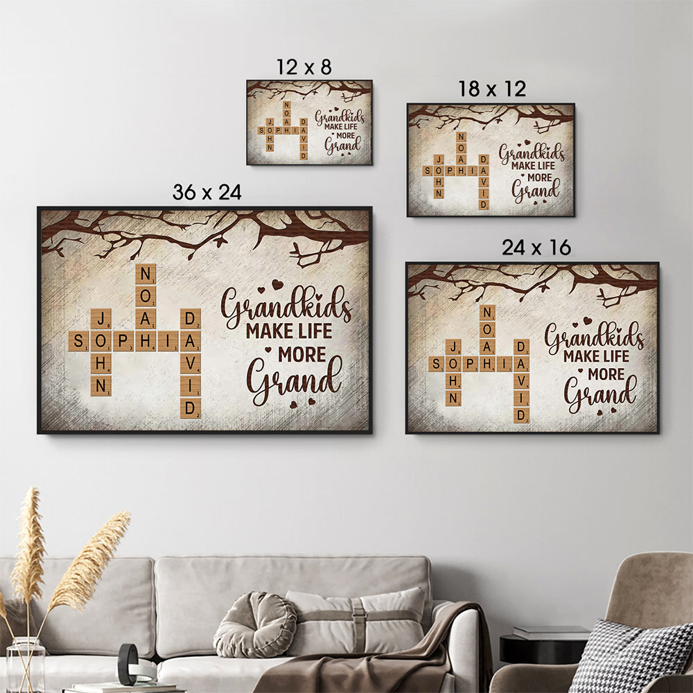 Grandkids Make Life More Grand Family Crossword - Personalized Canvas - Gift for Grandma, Nana, Grandparent