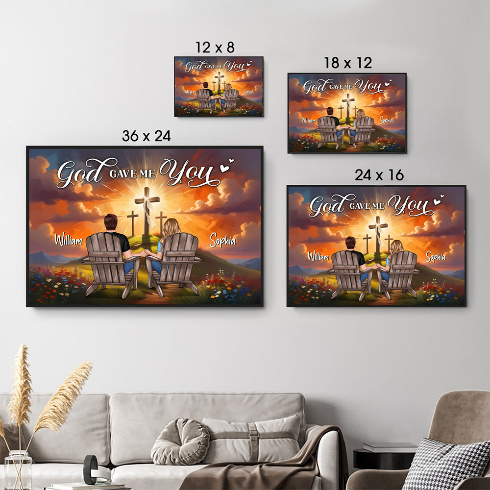 Cross God Gave Me You Couple Sitting - Personalized Canvas Prints - Gift For Her/Him, Husband/Wife, Couples on Anniversary, Valentine's Day