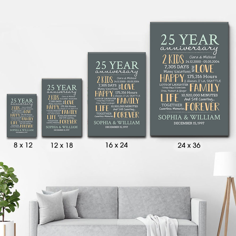 25-Year Milestone Anniversary Couple - Personalized Canvas Print - Gift For Her/Him, Husband/Wife, Couples on Anniversary, Valentine's Day