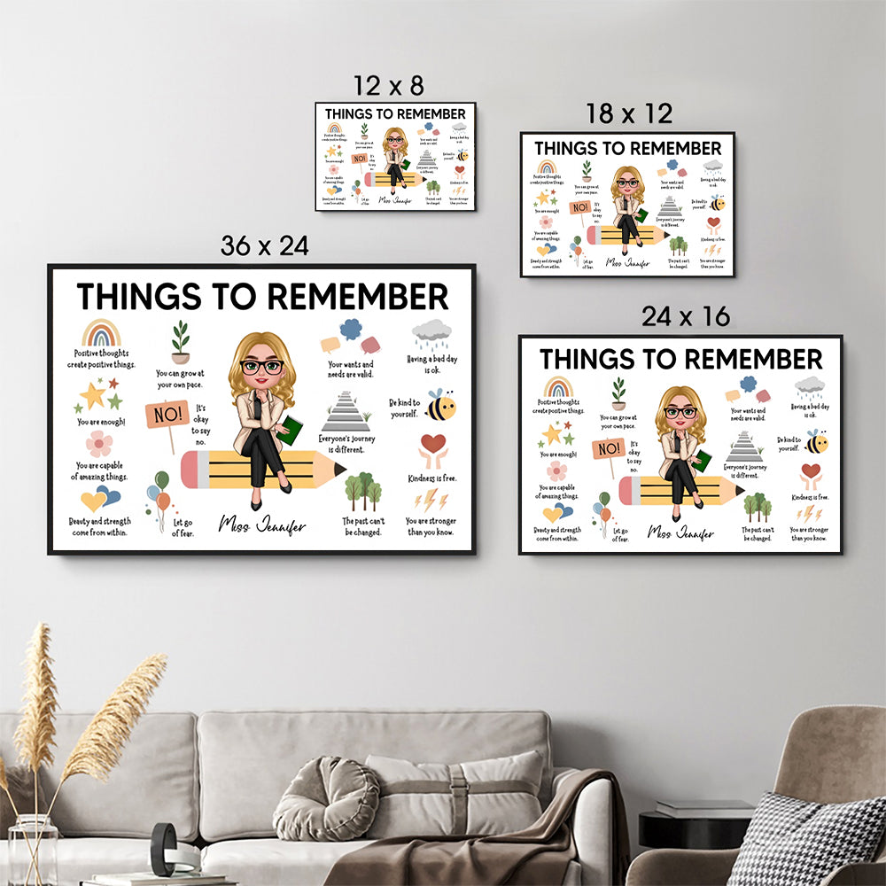Things to Remember Gift For Teacher - Personalized Canvas - Back To School, 1st Day of School - Custom Gift For Teachers & Educators, Classroom Decoration