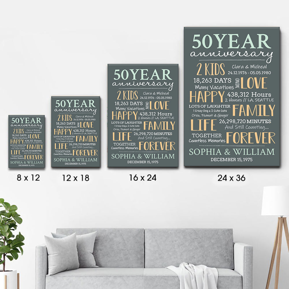 50-Year Milestone Anniversary Couple - Personalized Canvas Print - Gift For Her/Him, Husband/Wife, Couples on Anniversary, Valentine's Day