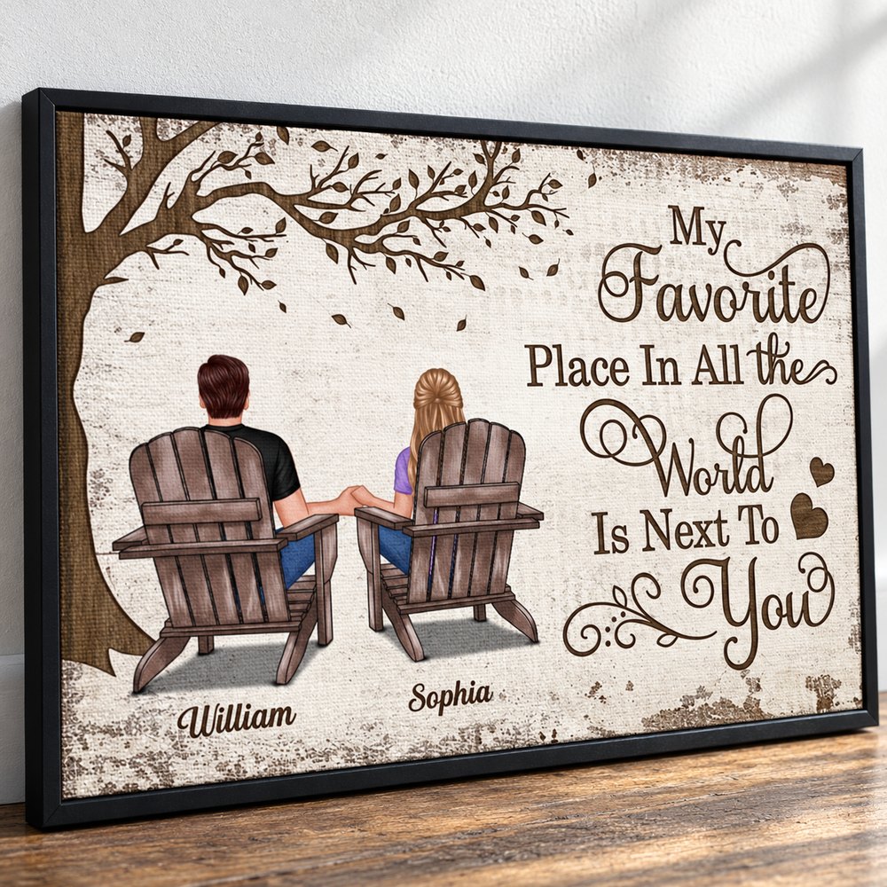 Macro close-up of textured canvas print surface showing couple holding hands and brown script text