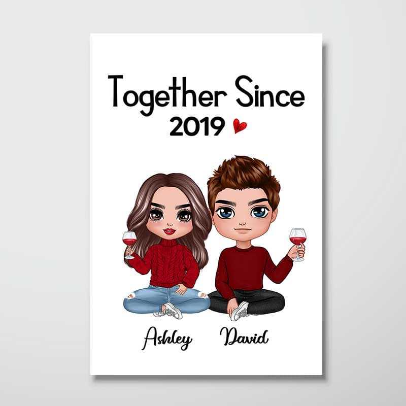 Doll Couple Sitting - Personalized Canvas Print - Gift For Her/Him, Husband/Wife, Couples on Anniversary, Valentine's Day