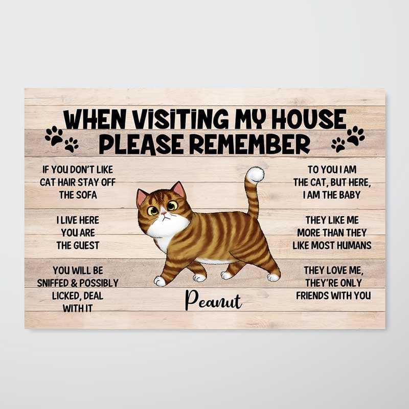 Please Remember When Visiting Cats House - Personalized Canvas - Gift for Cat Lovers, Pet Lovers, Cat Mom, Cat Dad