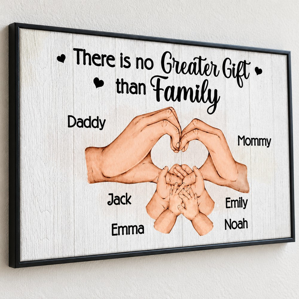 Close up detail of Family Hand Heart personalized canvas texture and print