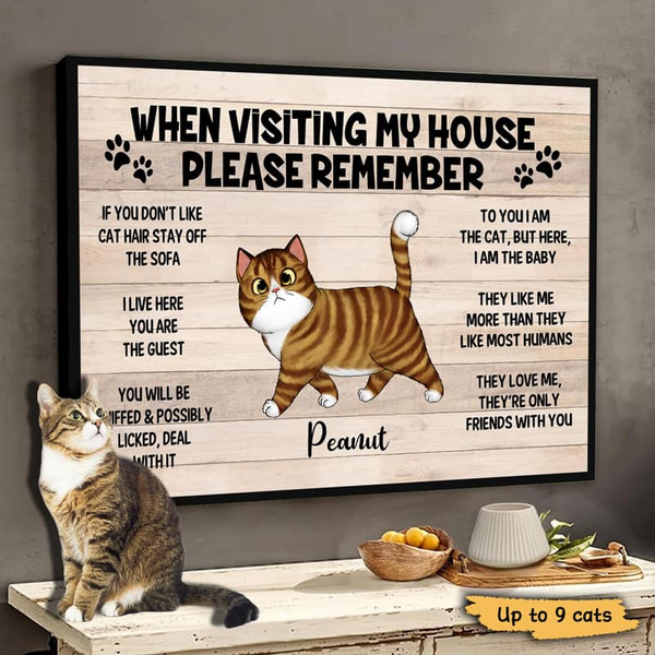 Please Remember When Visiting Cats House - Personalized Canvas - Gift for Cat Lovers, Pet Lovers, Cat Mom, Cat Dad