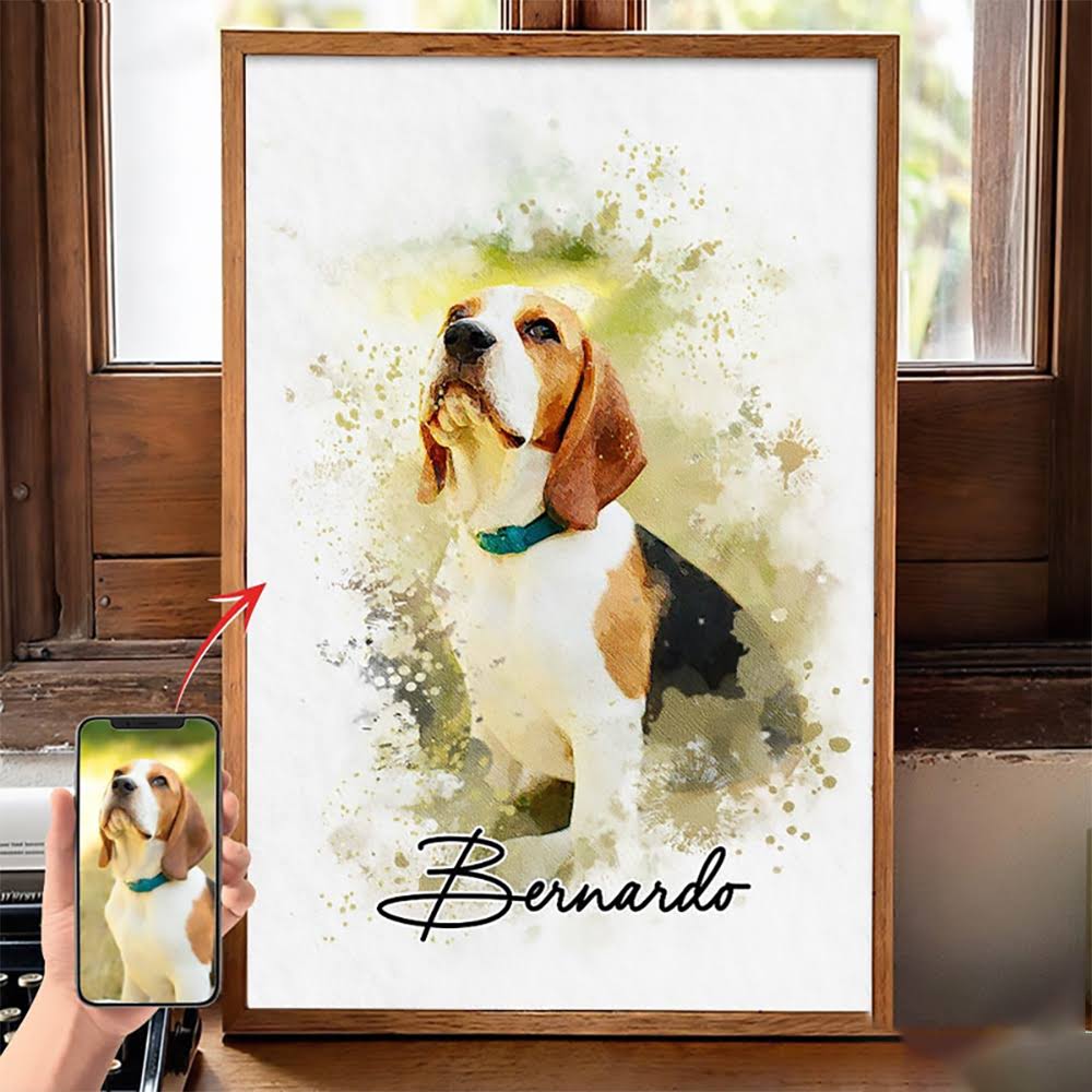 Custom Photo Watercolor Pet - Personalized Canvas Print - Gift for Dog Lovers, Cat Lovers, Pet Lovers