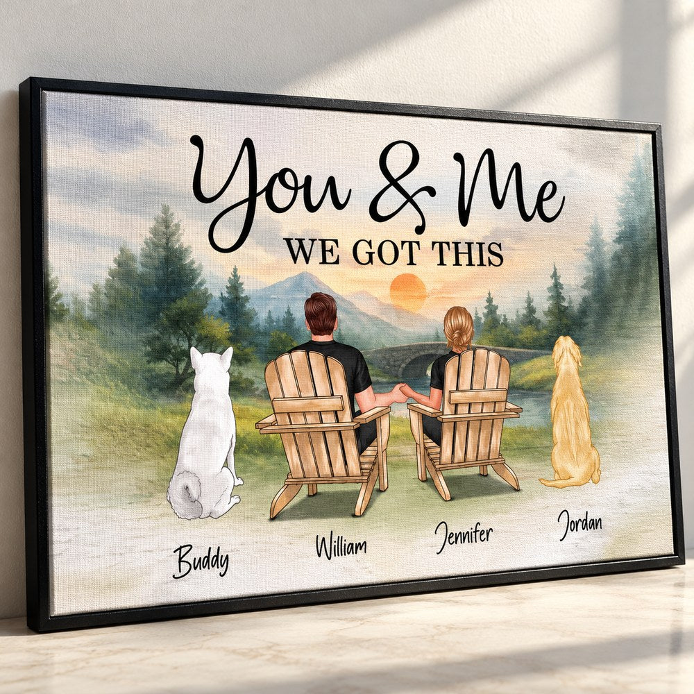 Close up detail of textured canvas print showing couple holding hands and quote